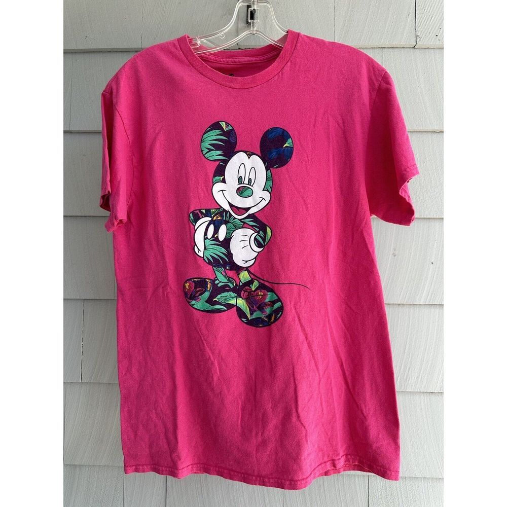 Disney Mickey Mouse Wash Graphic TShirt Barbie Pink Tropical Floral Size Medium
